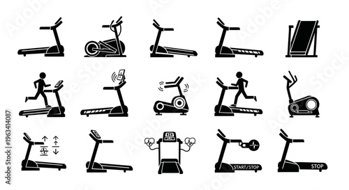 Treadmill and Fitness Equipment Icons Set