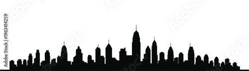 City skyline silhouette with tall buildings and skyscrapers on white background