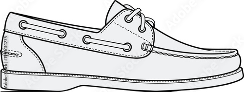 Side profile illustration of a classic brown boat shoe with white laces and stitching