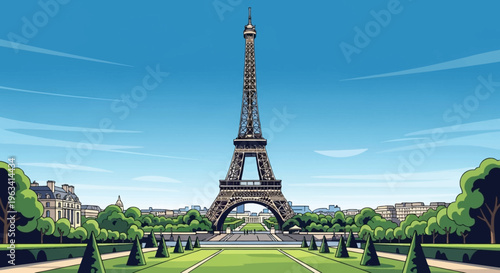 Eiffel Tower Paris France illustration landmark cityscape travel destination
