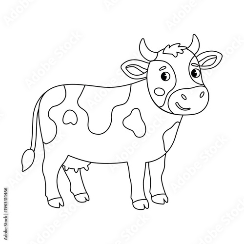 Cute dairy cow outline drawing for children coloring page vector activity book design element