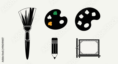 Set of Artistic Tools for Painting and Drawing