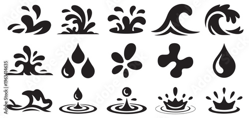Set of liquid splash and water droplet silhouettes vector elements vector illustration eps 10