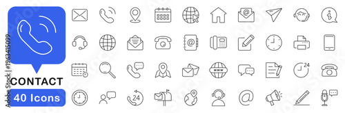 Contact Us icon set. Business contact us icons in line style. Editable web icons for communication, phone, email, contact, website and address. Vector illustration.