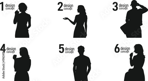 Business people silhouettes set with expressive and communication poses, male and female professionals in corporate roles, isolated on clean white background