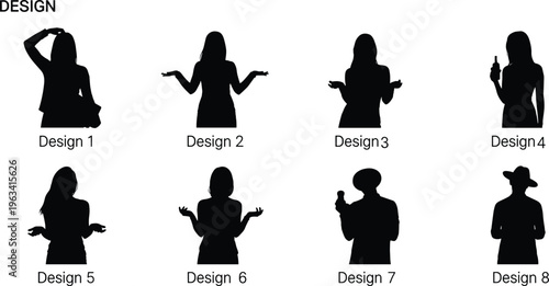 Female silhouettes with expressive gestures collection, women showing communication poses and emotions isolated on white background minimal design