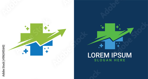 Medical Cross Arrow Growth Up Finance Marketing Logo For Business Brand Identity Modern Minimal Design
