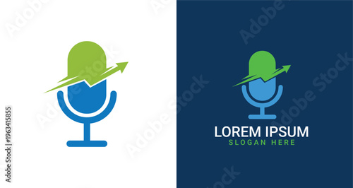 Microphone Arrow Growth Up Finance Marketing Logo For Business Brand Identity Modern Minimal Design
