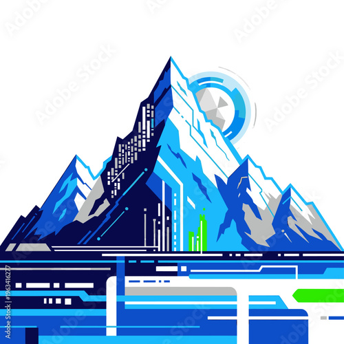 A modern, abstract graphic design featuring various shades of blue, white, and gray lines and shapes, conveying a sense of technology and innovation.