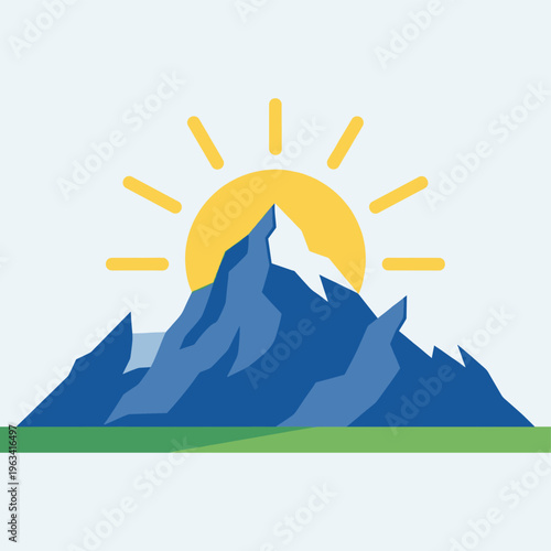 A stylized illustration of a mountain range with bold geometric shapes, evoking a sense of modernity and simplicity.