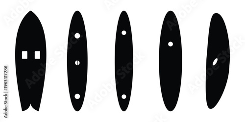 Surfboard & Surfing Icons – Flat, Stroke, and Silhouette Vector Set