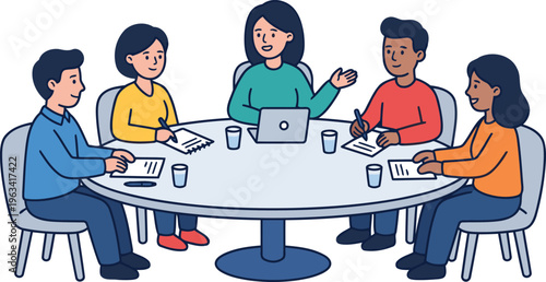 Business meeting, diverse team, people discussing, office collaboration, teamwork vector