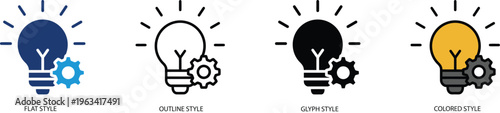 Lightbulb and gear icon representing innovation, creative process and problem solving. Concept of smart solutions, technology development and strategic thinking for web and mobile application design.