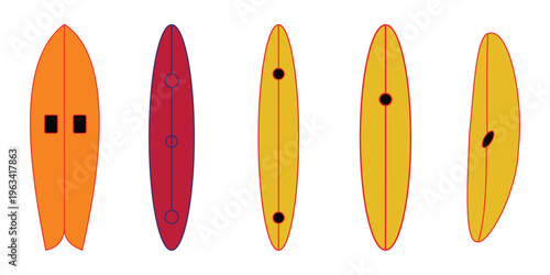 Surfboard & Surfing Icons – Flat, Stroke, and Silhouette Vector Set