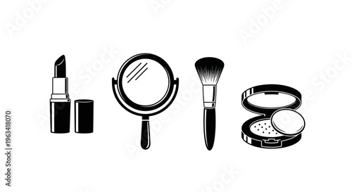 Set of Black and White Makeup Accessories Icons