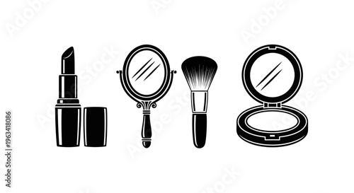 Set of Vintage Makeup Accessories Icons