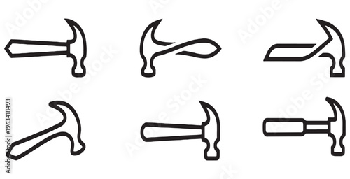 Collection of stylized hammer icons representing different concepts and designs.