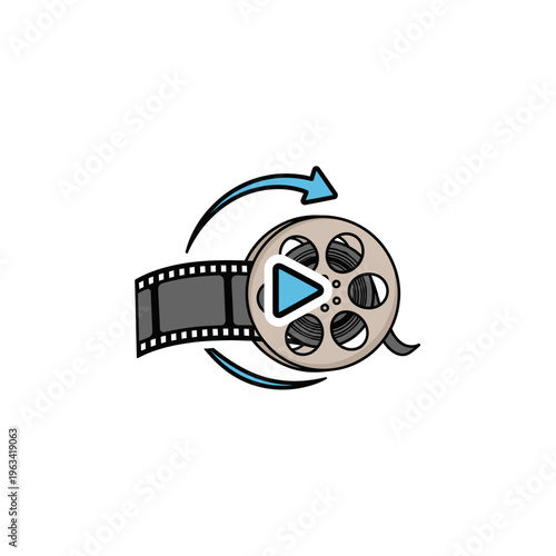 Film Reel with Play Button and Arrows Representing Video Editing or Playback.