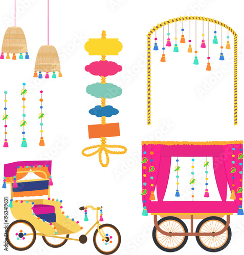 Colorful and quirky Indian decoration items set | wedding decoration set Mehendi decor Haldi decor