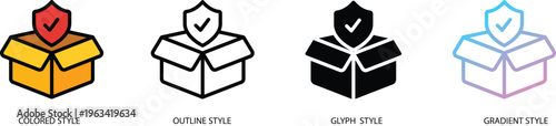 Secure package icon representing safe delivery, buyer protection and warranty. Concept of shipping security, logistics and order insurance for user interface, software, web and mobile application.