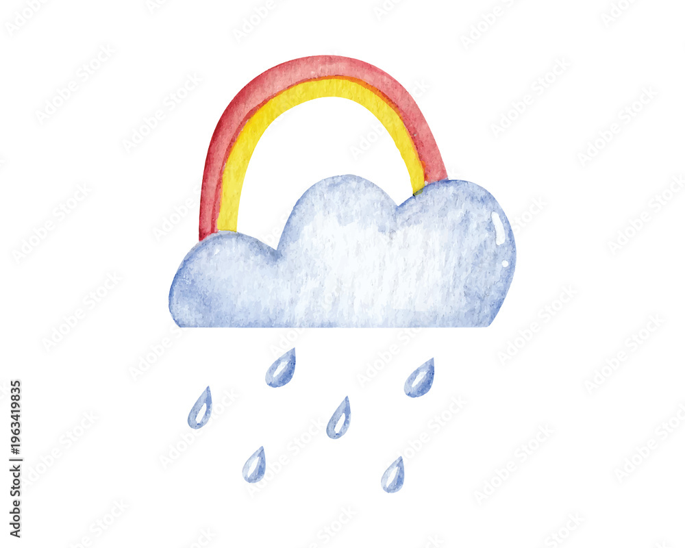 Fototapeta premium A colorful rainbow with rain on the white background.