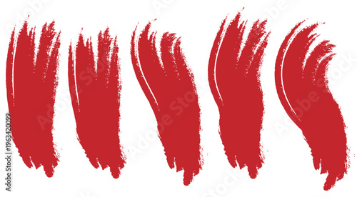 Vibrant red brushstrokes arranged vertically on a transparent background
