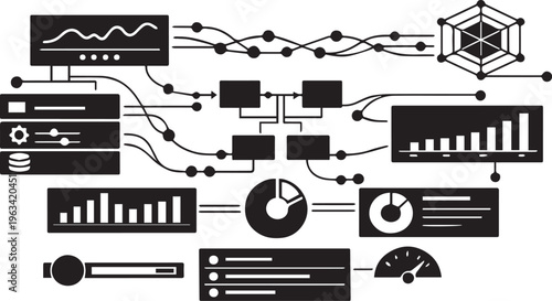 Modern AI Analytics Dashboard Vector, SaaS Admin UI Interface, Minimal Data Visualization Layout, Monochrome | Minimal AI SaaS Dashboard Interface Vector, Analytics UI Panel, Data Visualization Admin