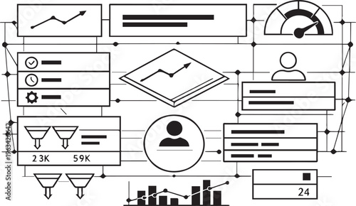 Modern AI Analytics Dashboard Vector, SaaS Admin UI Interface, Minimal Data Visualization Layout, Monochrome | Minimal AI SaaS Dashboard Interface Vector, Analytics UI Panel, Data Visualization Admin