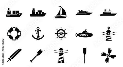 Set of Marine and Nautical Transport Icons