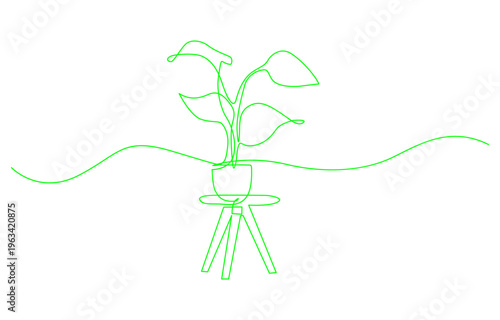 top flower continuous one line drawing, House flower plant in pot continuous one single line drawn concept pro. Tropical flower in a pot single outline vector illustration. Editable stroke.