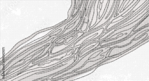 halftone illustration of wavy lines forming abstract pattern in shades of gray on white background