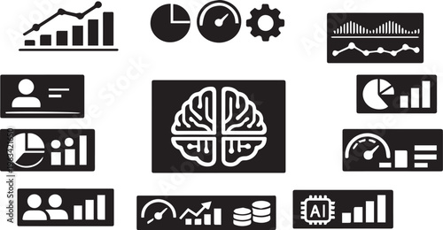 Modern AI Analytics Dashboard Vector, SaaS Admin UI Interface, Minimal Data Visualization Layout, Monochrome | Minimal AI SaaS Dashboard Interface Vector, Analytics UI Panel, Data Visualization Admin