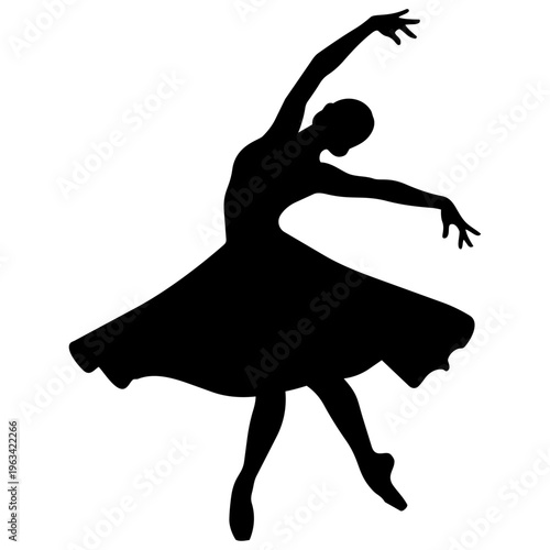 A black silhouette of a ballet dancer in a graceful pose isolated on transparent background, Vector