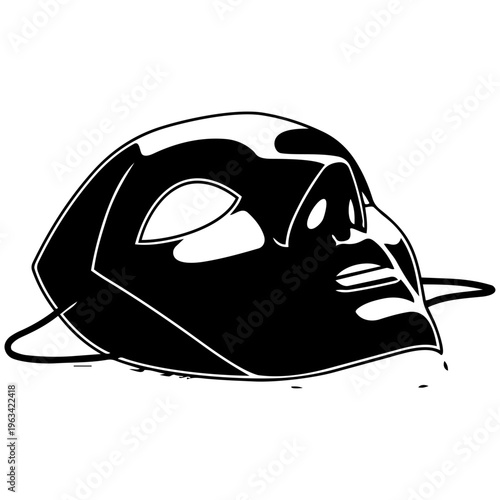 A black and white drawing of a mask on a white background isolated on transparent background, Vector