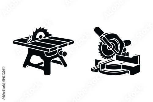 Circular saw and miter saw silhouettes with power tool