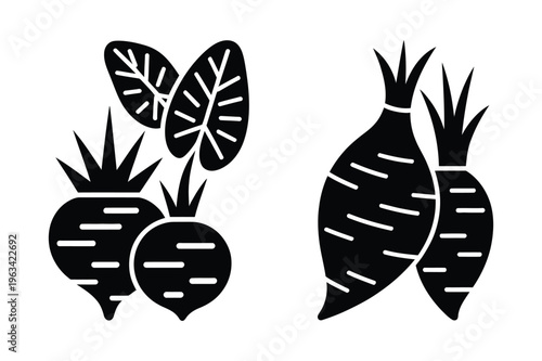 Root vegetables and greens silhouettes