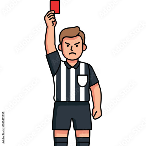 Soccer referee showing red card to player on field during match
