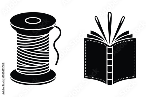 Spool of thread and sewing needles book vector