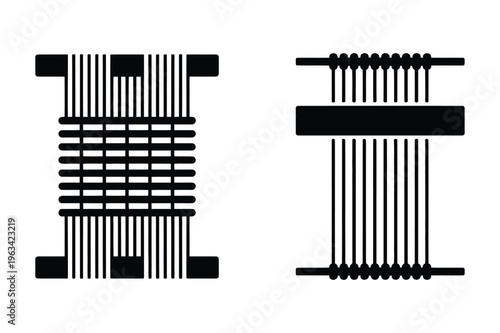 Woven fabric texture illustration set with black and white