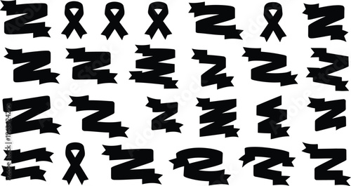 Collection of black ribbon icons isolated on transparent background