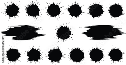 Black smudge brush strokes isolated on transparent background