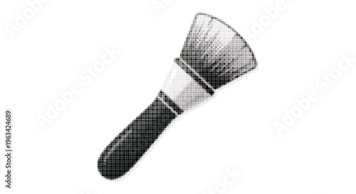 Halftone paintbrush with black handle and white ferrule isolated on transparent background