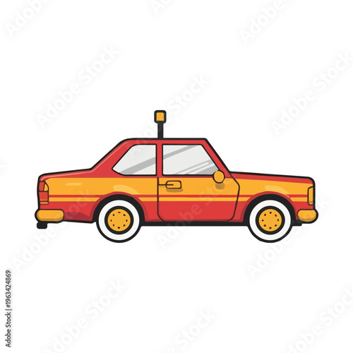 Old yellow vintage car isolated on white background.