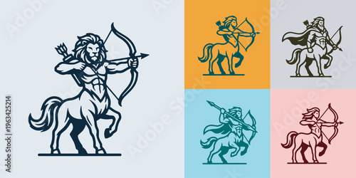 Sagittarius Zodiac Sign Illustration with a Centaur Archer and Lion Head.