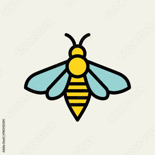 Geometric bee icon with colorful wings