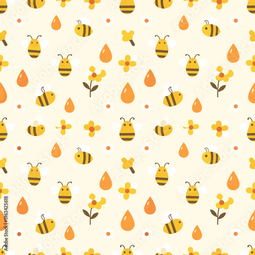 Pattern with small bees and honey drops
