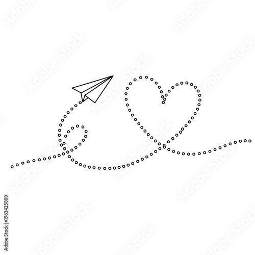 Paper plane flying in a heart shaped trail