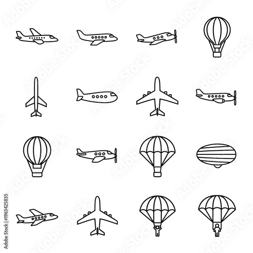 Grid of different aircraft and transport icons