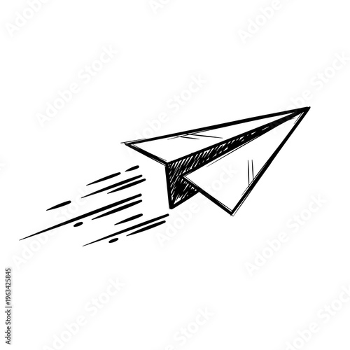 Fast speeding paper plane with motion lines