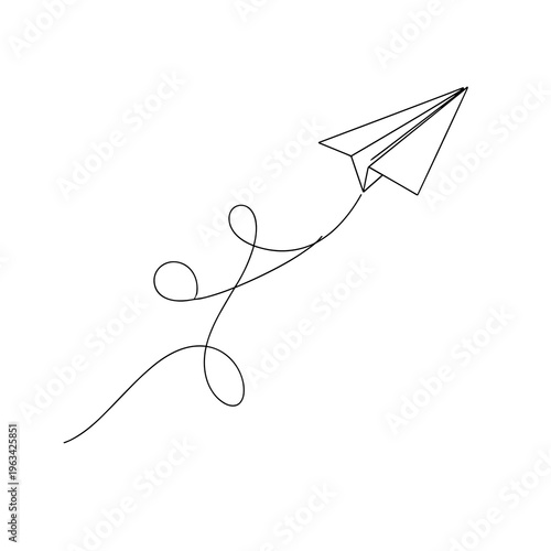 Single line drawing of a paper plane flight